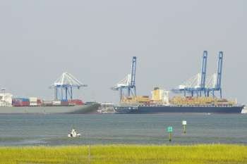 Container ships at a commercial dock, Charleston, South Carolina, USA