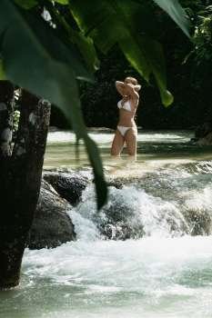 View of Ann Purcell taking a dip at Dunn´s Falls, Jamaica