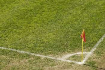 High angle view of a flag on a soccer field