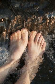 High angle view of human legs underwater