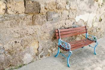 Bench along a stone wall, Sorrento, Naples Province, Campania, Italy