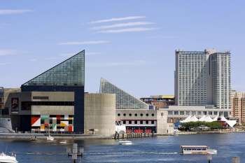 Buildings at the waterfront, National Aquarium, Inner Harbor, Baltimore, Maryland, USA