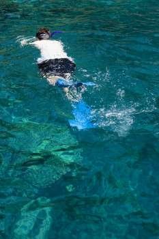 Man snorkeling in the sea, Captain Cook´s Monument, Kealakekua Bay, Kona Coast, Big Island, Hawaii Islands, USA