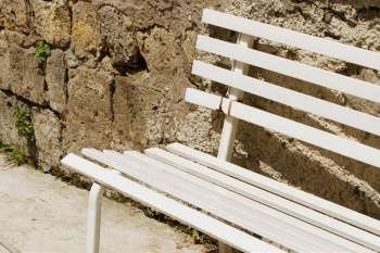 Close-up of a empty bench, Sorrento, Sorrentine Peninsula, Naples Province, Campania, Italy