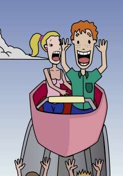 Boy and a girl on an amusement park ride