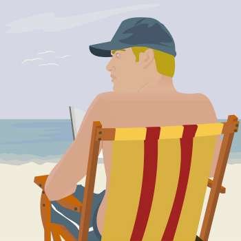 Rear view of a man sitting on the beach
