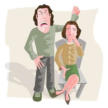 High angle view of a man shouting at a woman