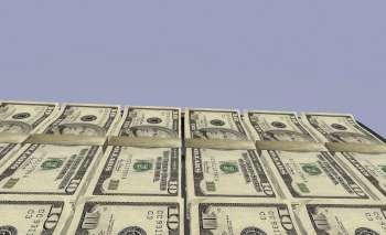 Close-up of bundles of American ten dollar bills
