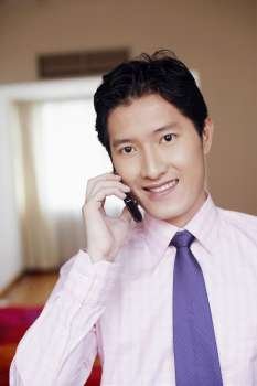 Portrait of a businessman talking on a mobile phone and smiling