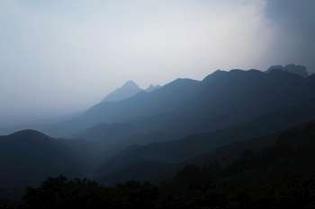 Mountain covered with fog, Shaolin Monastery, Henan Province, China