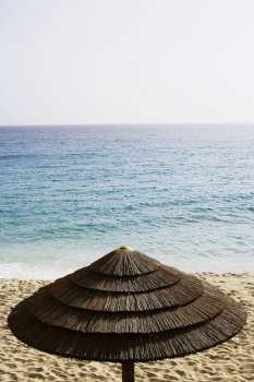 High angle view of a palapa on the beach