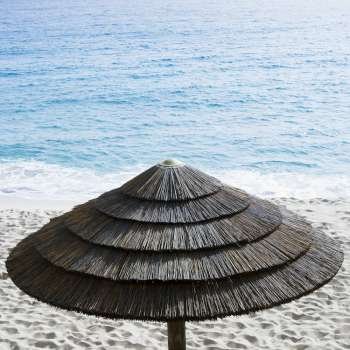High angle view of a palapa on the beach