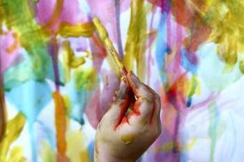 children little artist painting hand brush colorful watercolor art