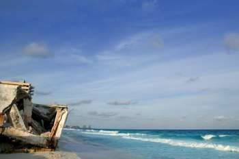 Cancun Caribbean houses after hurricane storm crash disaster   