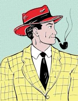 Comic book style man with pipe.