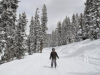 Young girl skiing in Vail, Colorado