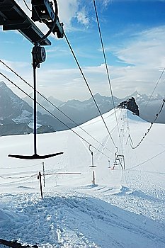 Ski-lift on glacier; summer ski resort, Zermatt; Swiss.