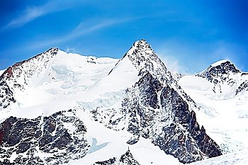 The highest peaks of Monte Rosa (4664 mt): from left to right: Nordend, Dufour, Parrot. Zermatt, Swiss, Europe.