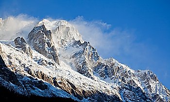 Mountain landscape: high mountain peak (Grand Jourasses, Mont Blanc, italian Alps), HORIZONTAL frame, winter season.