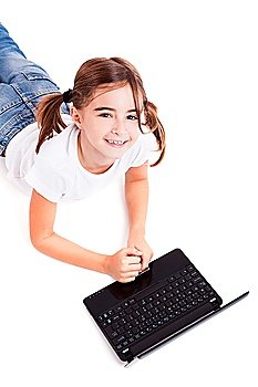 Little student girl with a laptop