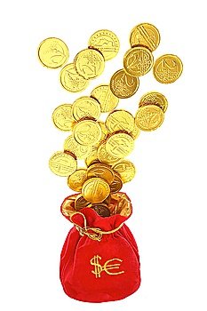 money bags with coins on a white background