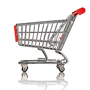 isolated shopping cart on the white