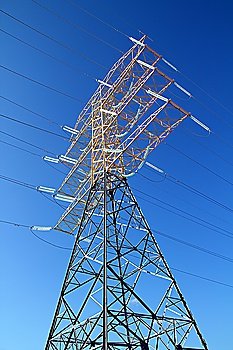 electric high tower strcture on blue sky
