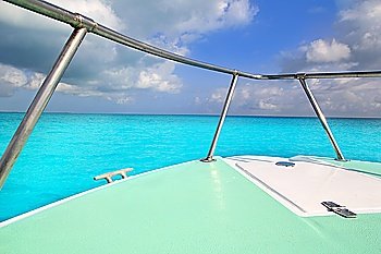 boat green bow in turquoise caribbean sea seascape