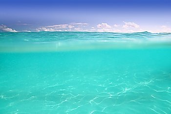 clear waterline caribbean sea underwater and blue sea