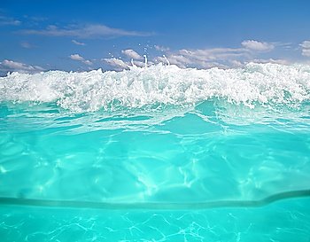 waterline caribbean sea underwater foam wave turquoise sea