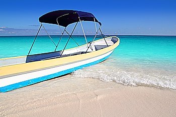 boat tropical beach Caribbean turquoise sea water