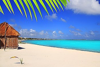 Caribbean palapa front tropical beach Mayan Riviera Mexico