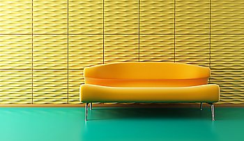 pop-art 3d interior with yellow couch and yellow wall