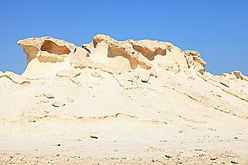 Eroding jebels (mesas) in south-west Qatar, Arabia, probably part of the Hofuf formation. The calcareous marl acts as a weak cap-rock.