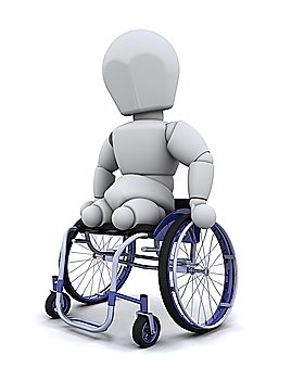 3d render of an amputee in a  wheelchair