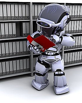 3D Render of robot filing documents