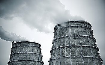 Cooling Towers at power station, special toned photo f/x,location Samara city,Russia