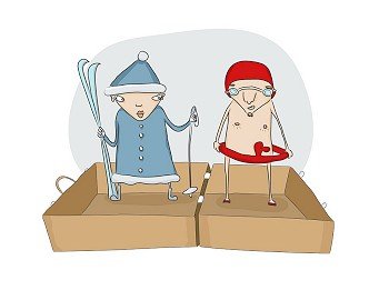 Vector Illustration of Funny young couple packing their stuff before vacation