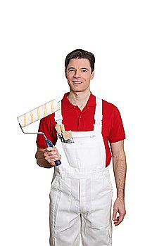 Home painter standing on white background