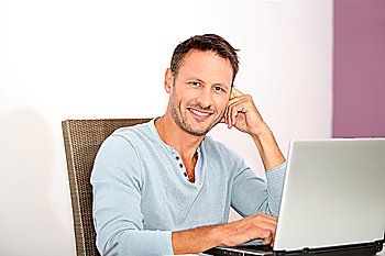 Closeup of man working at home