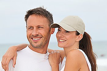 Closeup of happy couple in running outfit