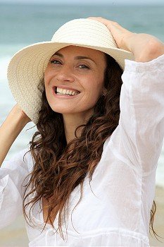 Closeup of beautiful woman wearing straw hat