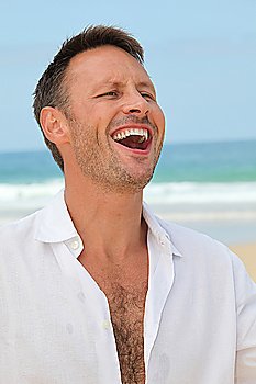 Closeup of man laughing outloud
