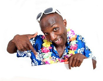 Portrait of happy funny guy with hawaiian shirt