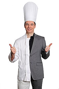Chef and businessman on white background