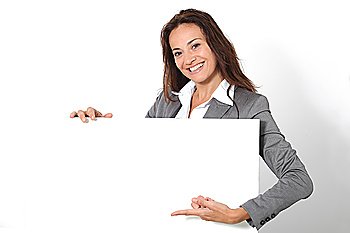 Businesswoman showing message board