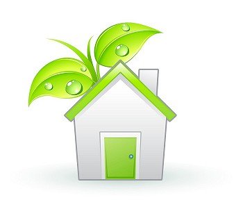Vector illustration of Single eco icon - Green house and green leaves with water drops