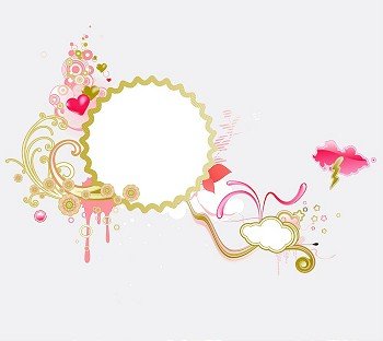 Vector illustration of retro styled design frame made of floral elements and funky hearts