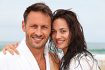Closeup of happy couple in spa treatment