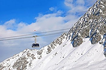 Gondola on cable on Switzerland mountain resort